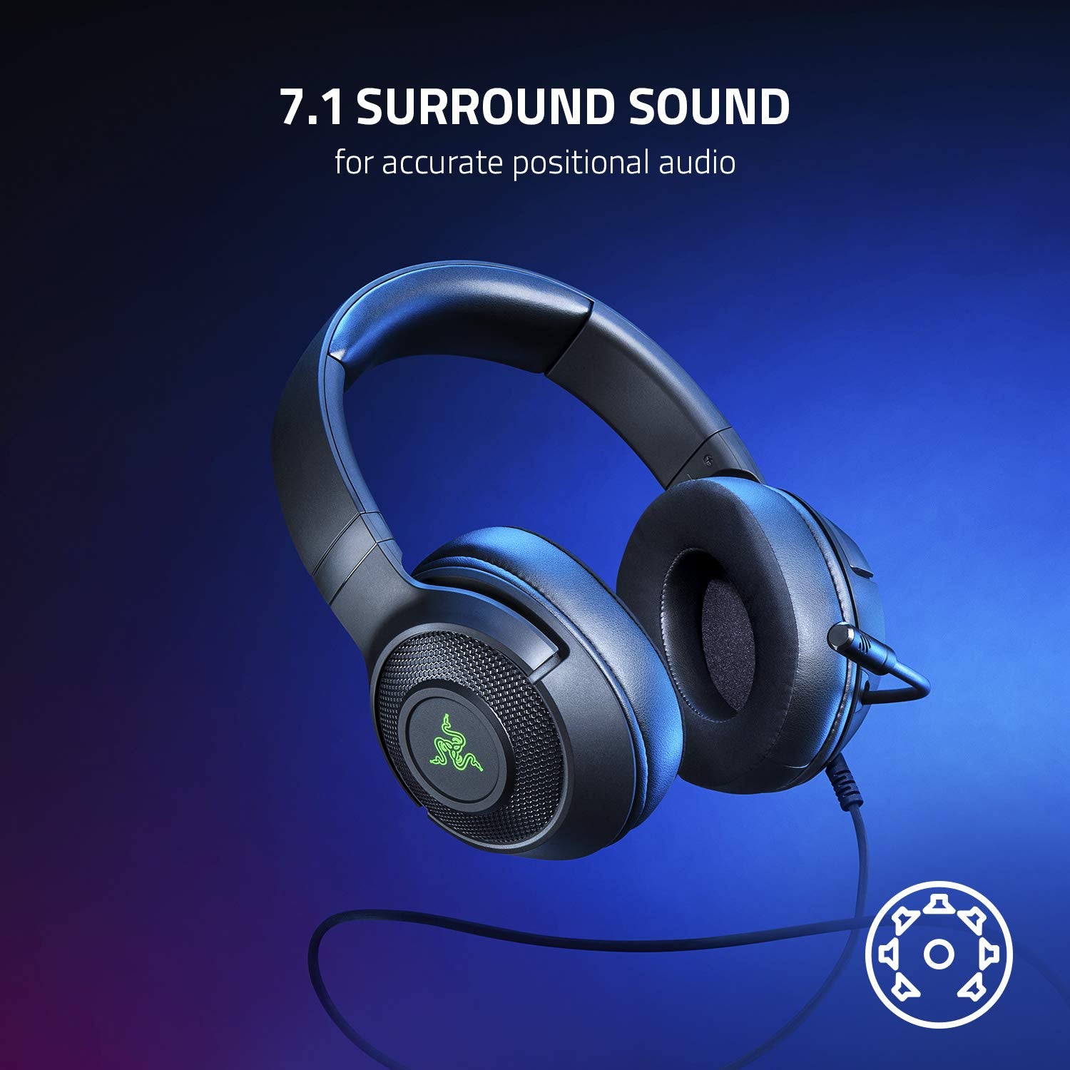 Razer Kraken V3 X Wired Gaming On Ear Headset 7.1 Surround Sound Triforce 40mm Drivers HyperClear Bendable Cardioid Mic RZ04-03750100-R3U1-Headsets-RAZER-computerspace