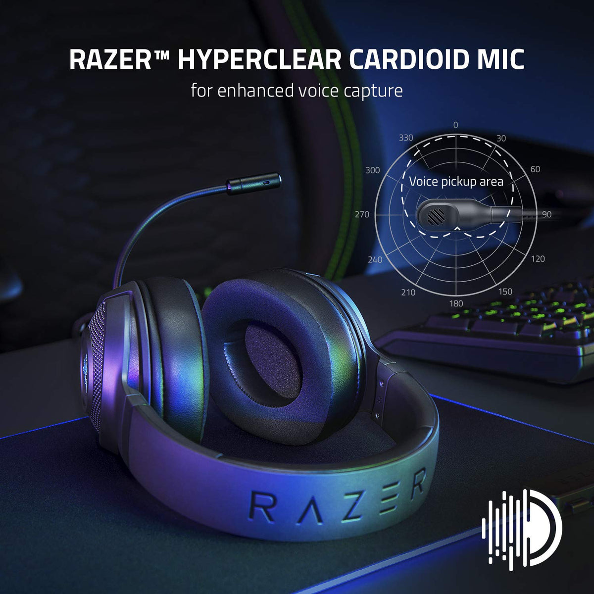 Razer Kraken V3 X Wired Gaming On Ear Headset 7.1 Surround Sound Triforce 40mm Drivers HyperClear Bendable Cardioid Mic RZ04-03750100-R3U1-Headsets-RAZER-computerspace