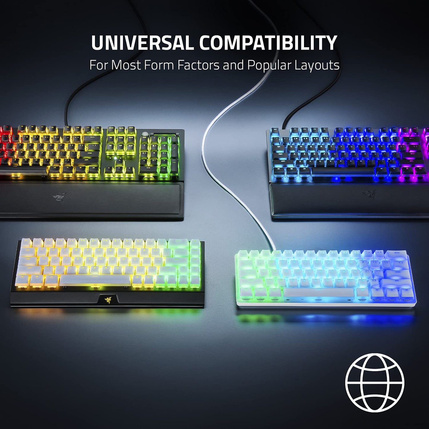 Razer Phantom Keycap Upgrade Set Unique Stealth Design Translucent Sides Bottom Lasered Legends Keycap Removal Tools & Stablizers Universal Compatiability Black, RC21-01740100-R3M1-KEYBOARD-RAZER-computerspace