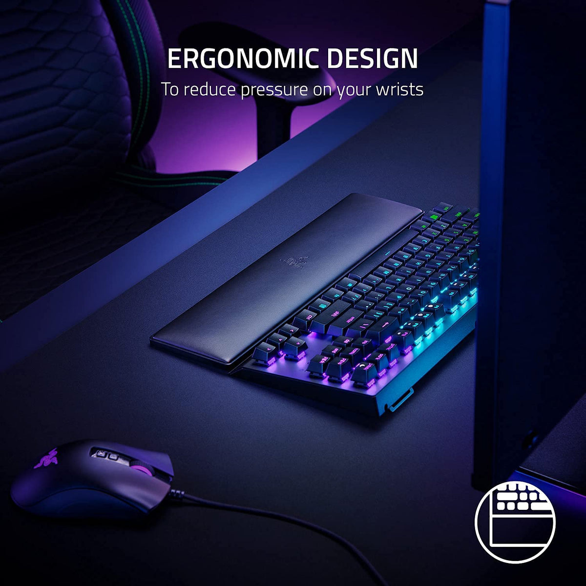 Razer Ergonomic Wrist Rest for Tenkeyless Keyboards Plush Leatherette Memory Foam Cushion Anti-Slip Rubber Feet RC21-01710100-R3M1-KEYBOARD-RAZER-computerspace
