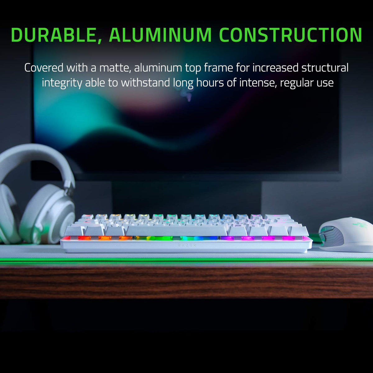 Razer Huntsman Mini - Mercury Edition - 60% Optical Gaming Keyboard Linear Red Switch, White RGB Customizable backlighting - RZ03-03390400-R3M1-KEYBOARD-RAZER-computerspace