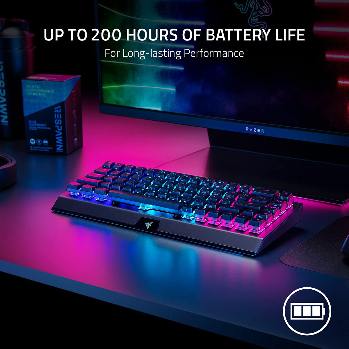 Razer BlackWidow V3 Mini Hyperspeed - Phantom Pudding Edition - 65% Wireless Mechanical Gaming Keyboard, Green Switches with with Razer Chroma RGB RZ03-03892000-R3M1-Black-KEYBOARD-RAZER-computerspace