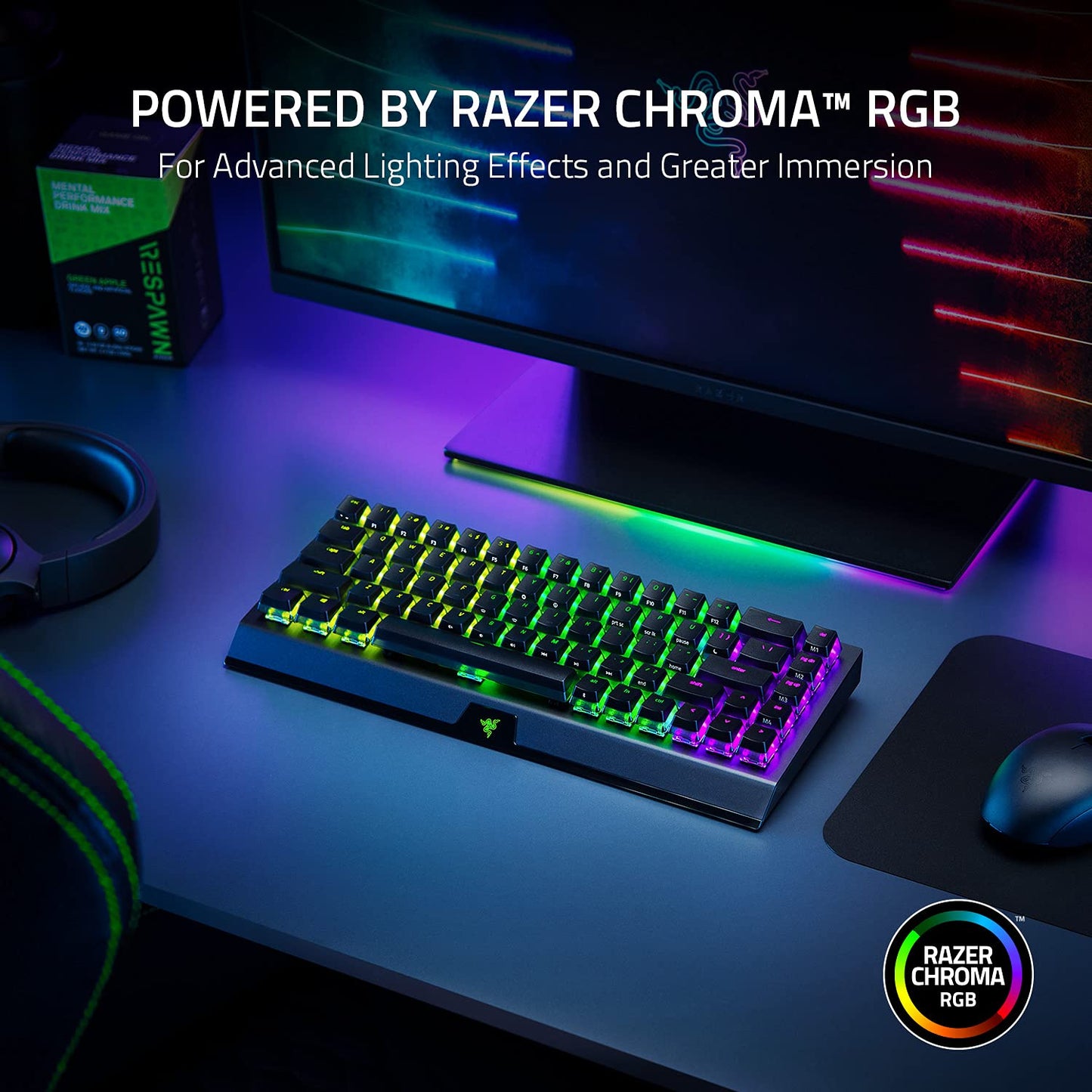 Razer BlackWidow V3 Mini Hyperspeed - Phantom Pudding Edition - 65% Wireless Mechanical Gaming Keyboard, Green Switches with with Razer Chroma RGB RZ03-03892000-R3M1-Black-KEYBOARD-RAZER-computerspace