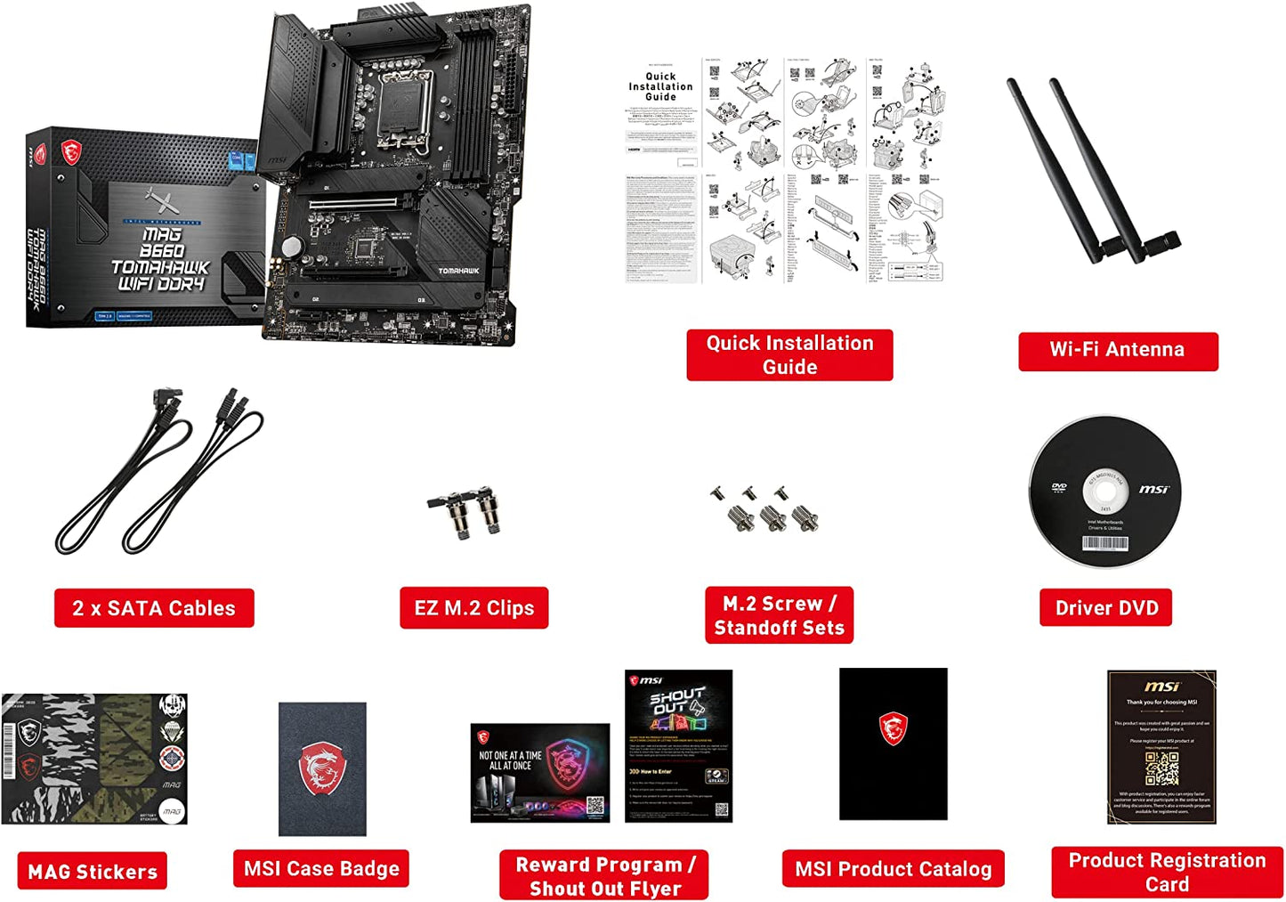 MSI MAG B660 Tomahawk WiFi DDR4 Gaming Motherboard (ATX, 12th Gen Intel Core, LGA 1700 Socket, DDR4, PCIe 4, 2.5G LAN, M.2 Slots, Wi-Fi 6)-Motherboard-MSI-computerspace