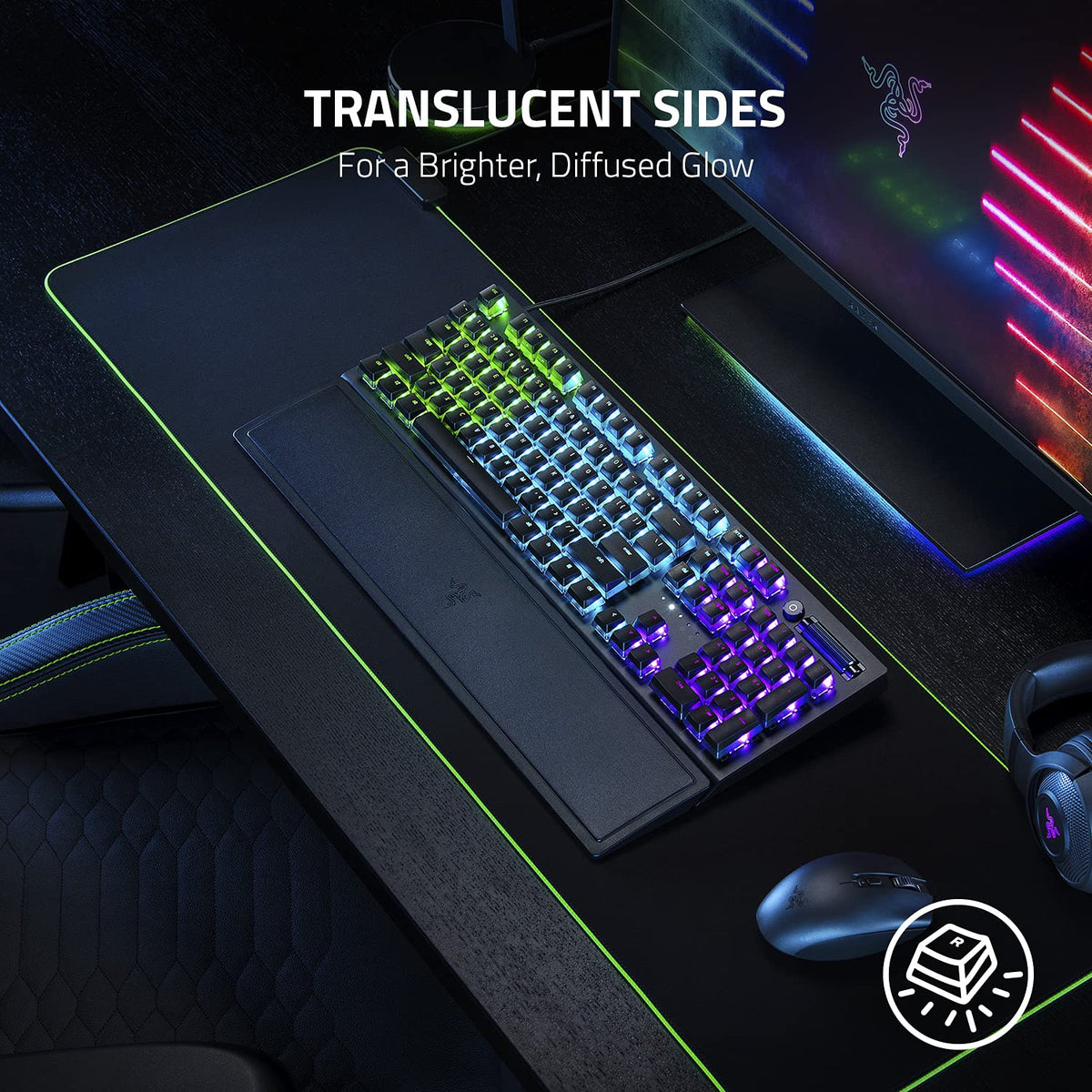 Razer Phantom Keycap Upgrade Set Unique Stealth Design Translucent Sides Bottom Lasered Legends Keycap Removal Tools & Stablizers Universal Compatiability Black, RC21-01740100-R3M1-KEYBOARD-RAZER-computerspace