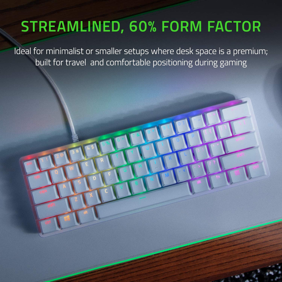 Razer Huntsman Mini - Mercury Edition - 60% Optical Gaming Keyboard Linear Red Switch, White RGB Customizable backlighting - RZ03-03390400-R3M1-KEYBOARD-RAZER-computerspace