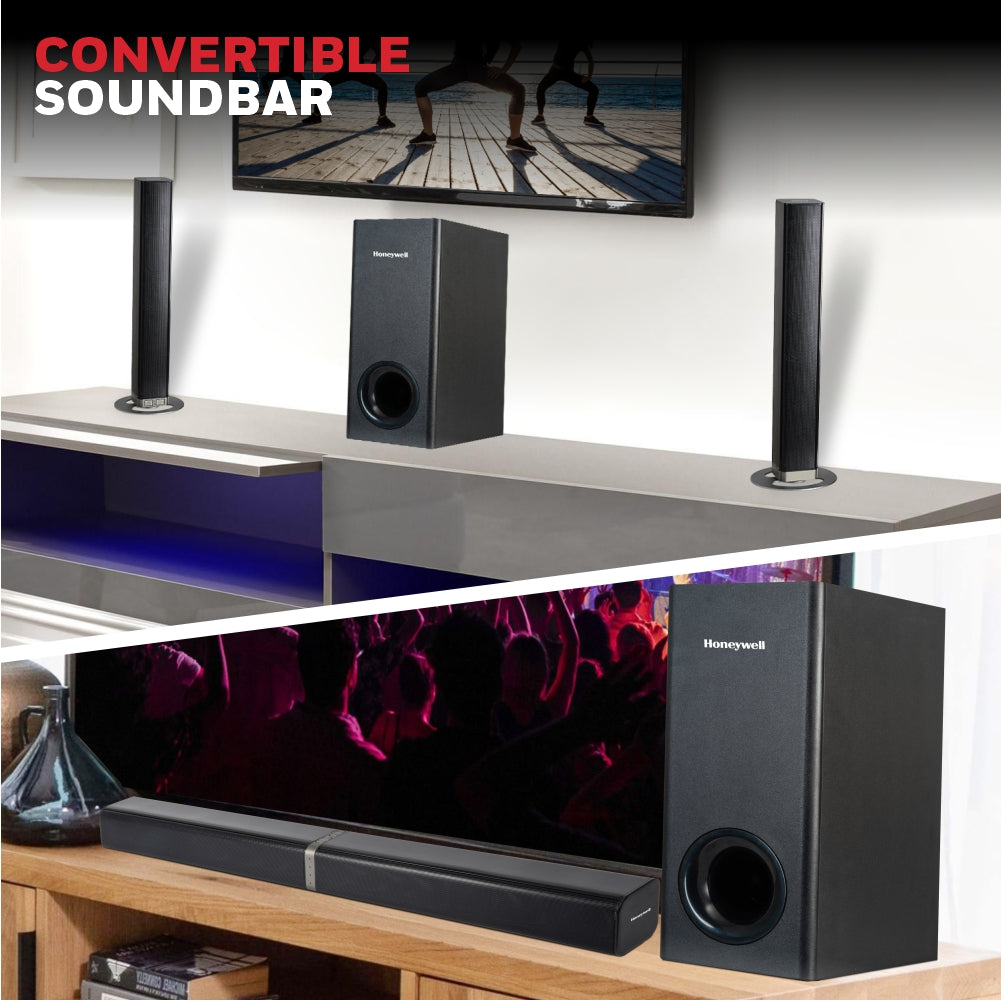 Honeywell Trueno U1000 Duo, Convertibe Multimedia Speaker System with Wireless Subwoofer, Premium 2.1 Stereo Sound and Bluetooth 5.0 (Black)-Speaker-Honeywell-computerspace