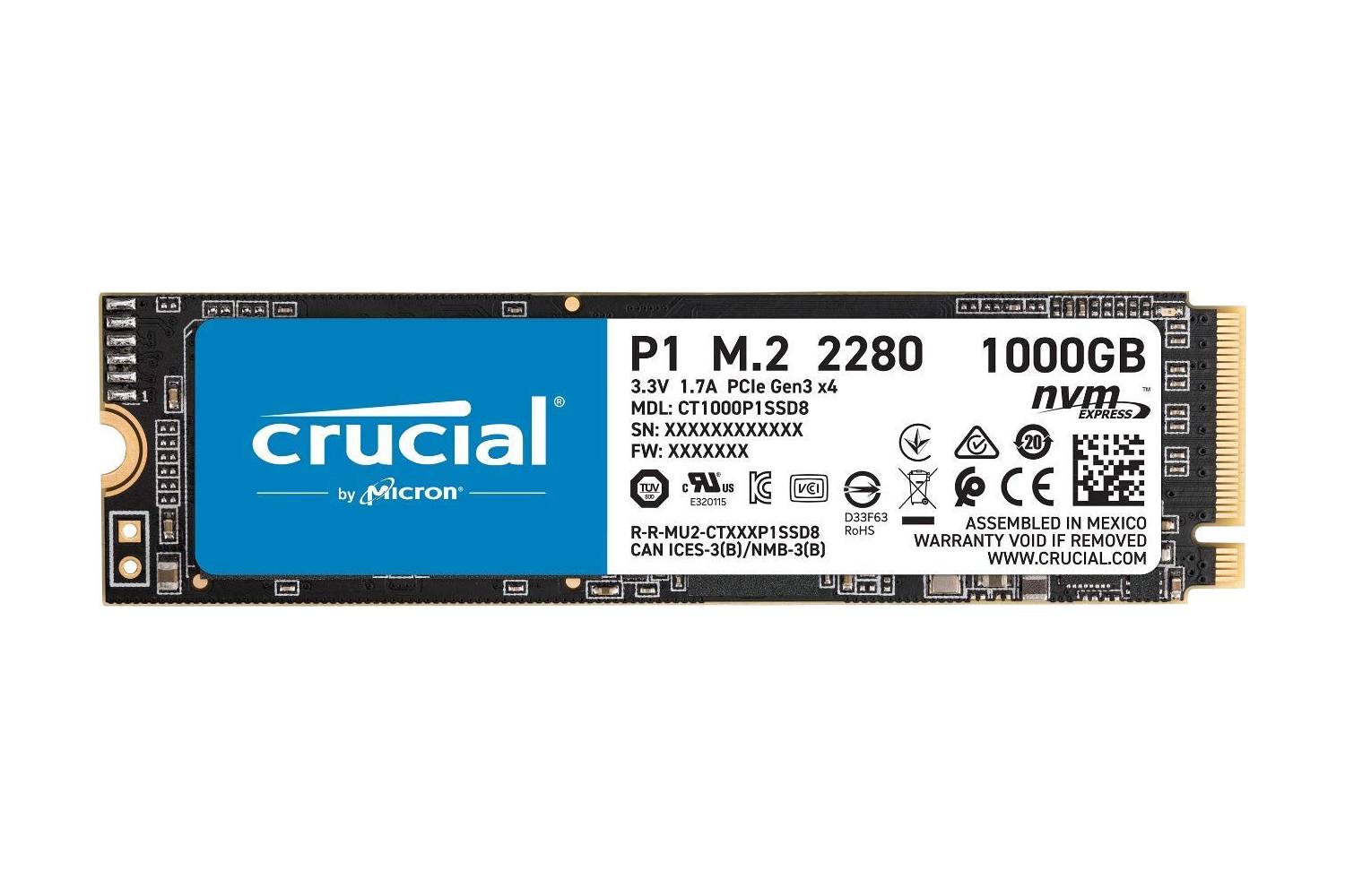 Crucial P1 1TB 3D NAND NVMe PCIe SSD