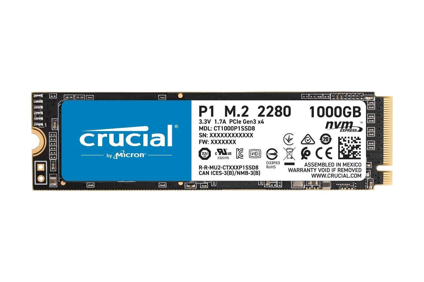 Crucial P1 1TB 3D NAND NVMe PCIe M.2 SSD