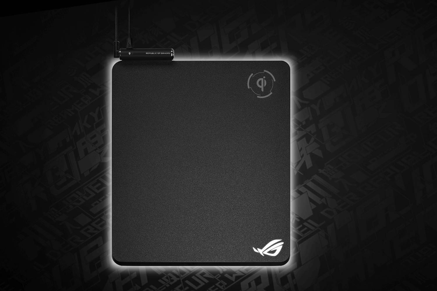 Asus ROG Balteus Qi wireless-charging RGB gaming mouse pad with 15-zone Aura Sync lighting, portrait hard surface, USB passthrough and nonslip base