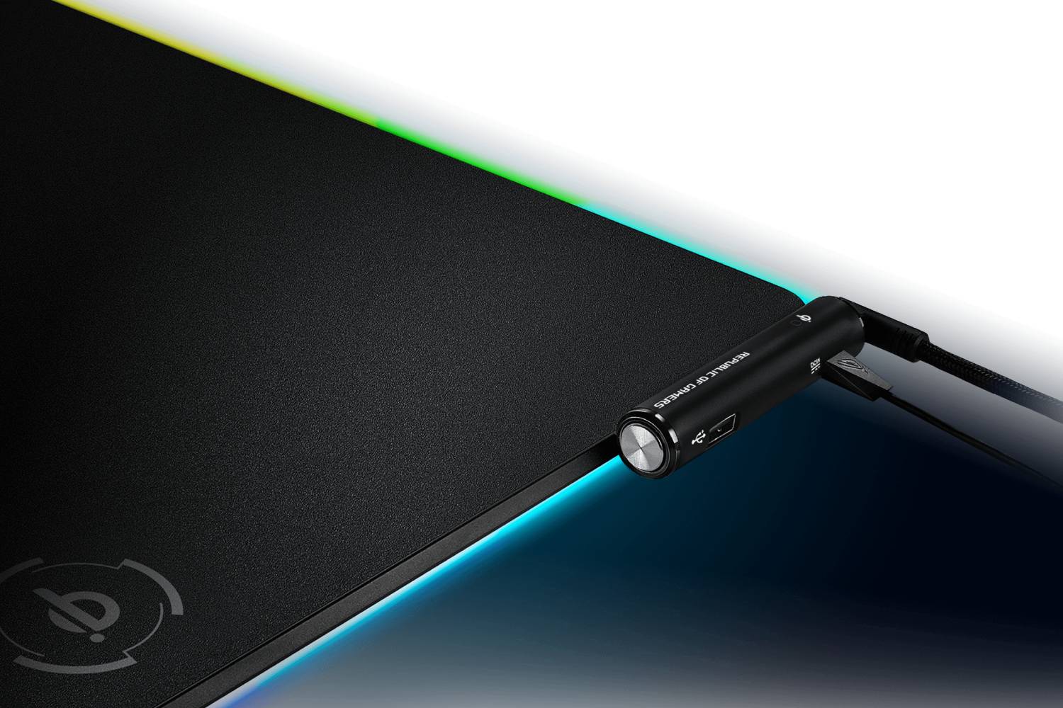 Asus ROG Balteus Qi wireless-charging RGB gaming mouse pad with 15-zone Aura Sync lighting, portrait hard surface, USB passthrough and nonslip base