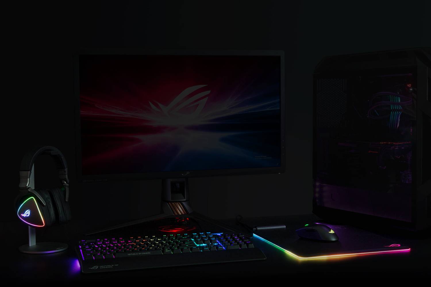 Asus ROG Balteus Qi wireless-charging RGB gaming mouse pad with 15-zone Aura Sync lighting, portrait hard surface, USB passthrough and nonslip base