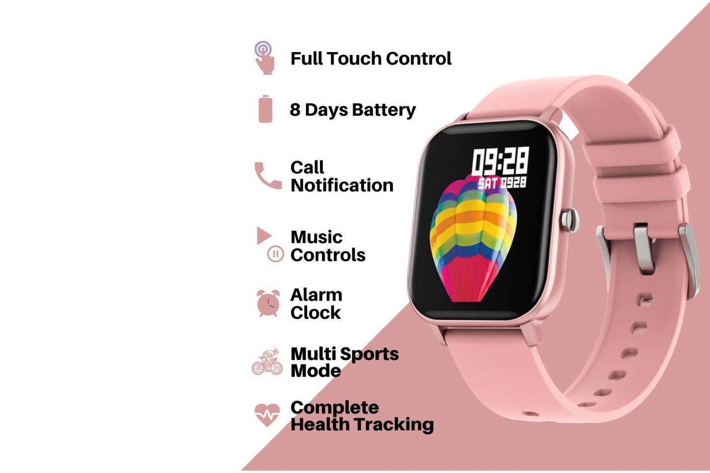Fire-Boltt Full Touch Smart Watch 1’4 inch HD - Pink