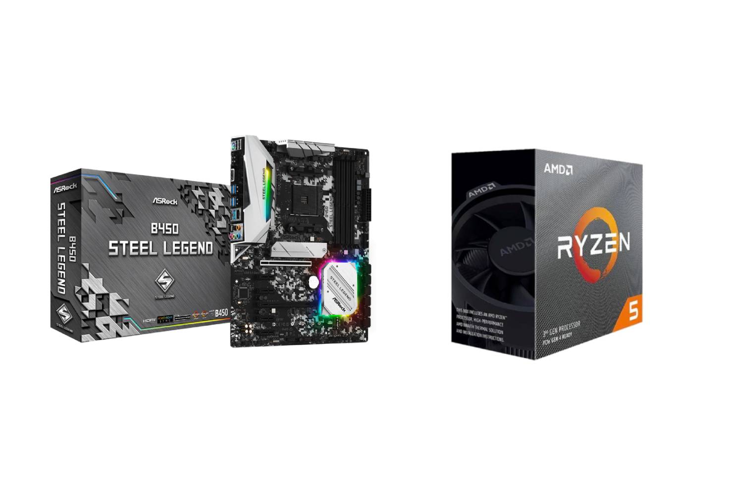 Asrock B450 Steel Legend MOTHERBOARD and AMD Ryzen 5 3600 CPU