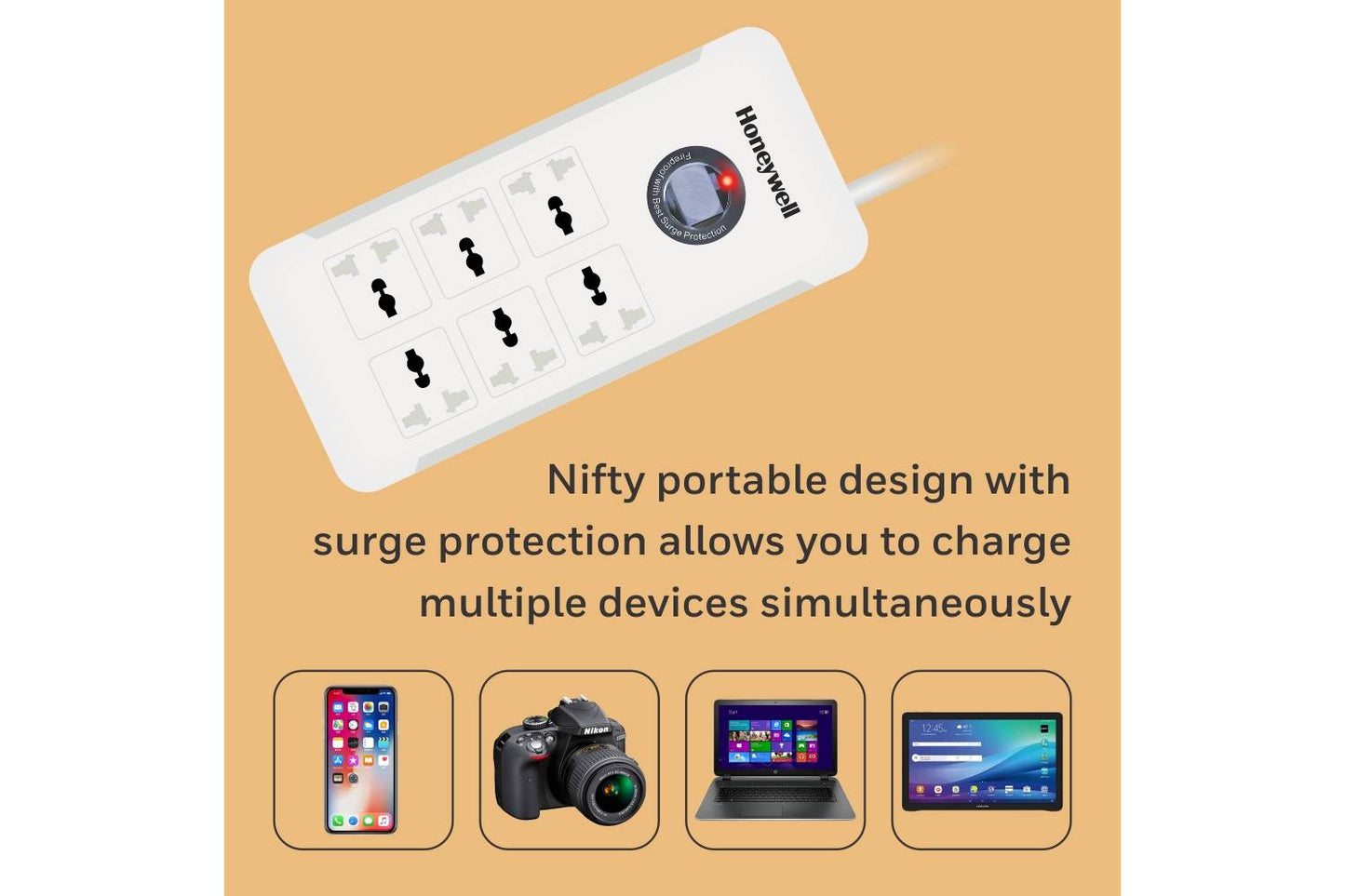 Honeywell 6 Out Surge Protector with Master Switch