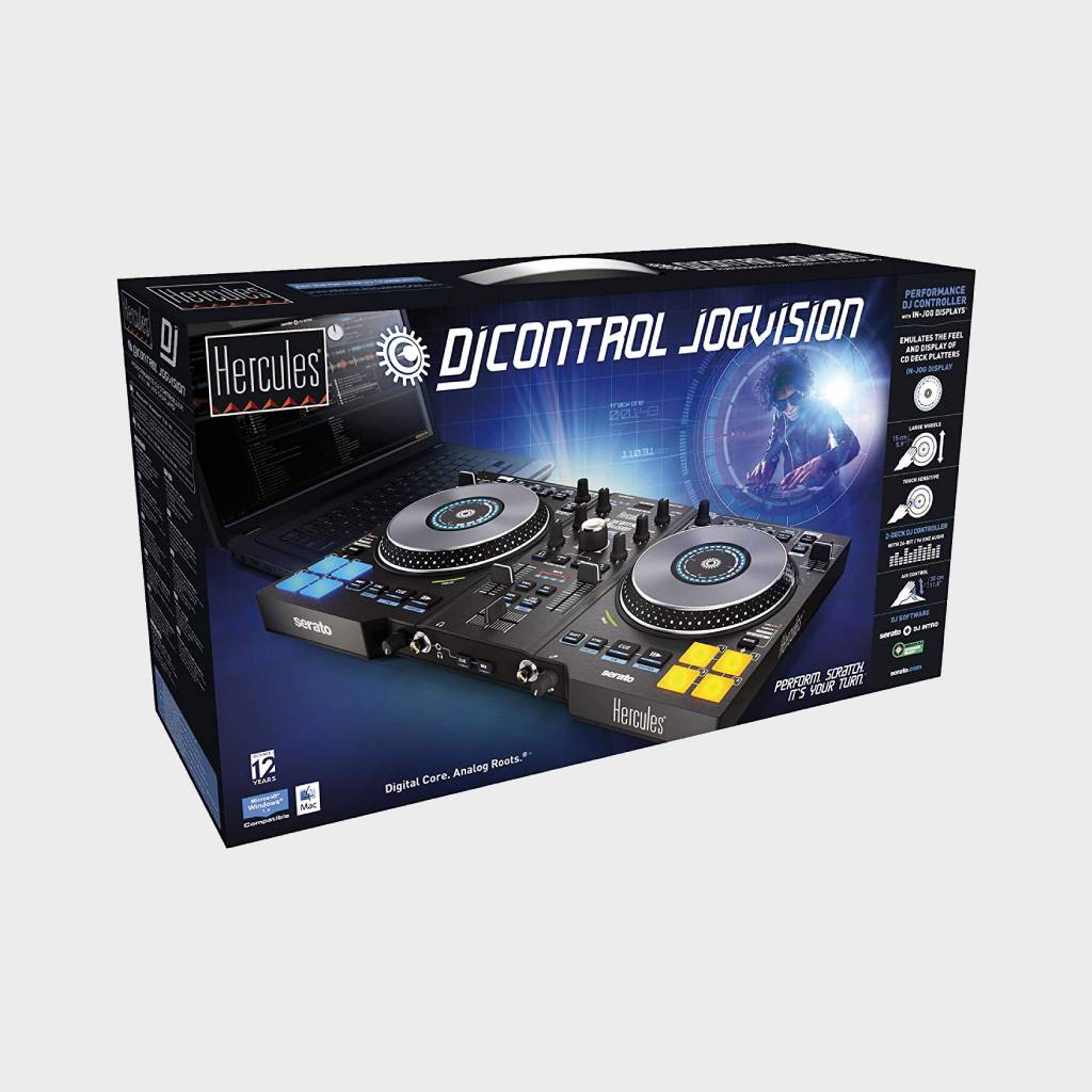 Hercules Djcontrol Jogvision 2-Channel USB DJ Controller with Animated In-Jog LED Displays & Motion-Sensor Effects for Serato DJ Lite