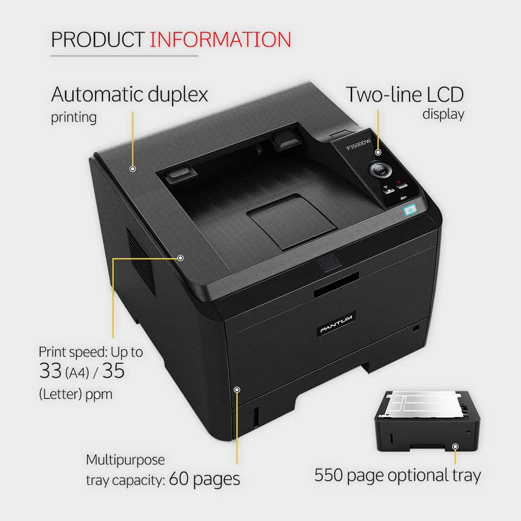 PANTUM P3500DW HIGH PRINT SPEED MONOCHROME LASER PRINTER