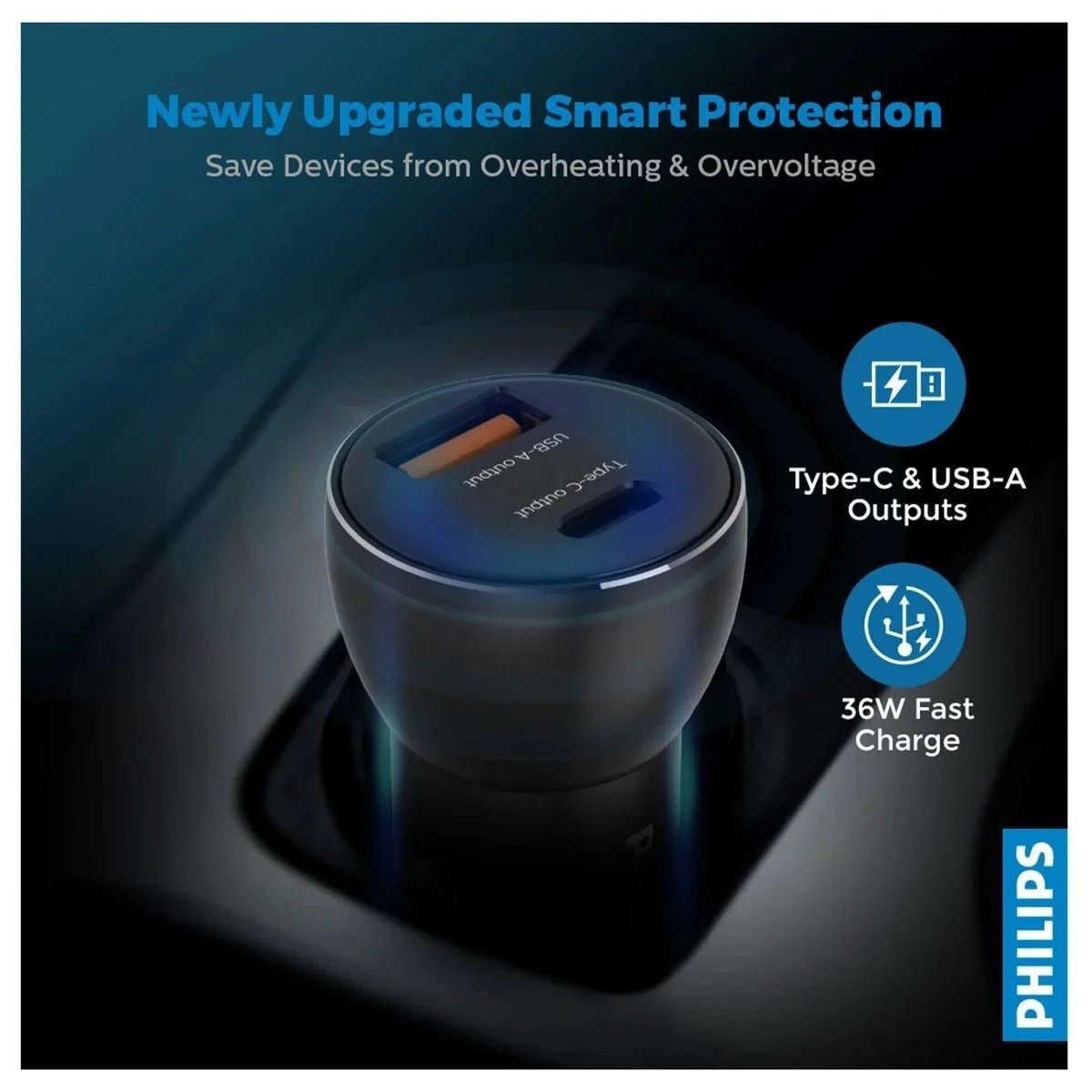 PHILIPS 1 USB-A + USB C, 36W (PD, QC)-DLP2521/00-Charger-Philips-computerspace