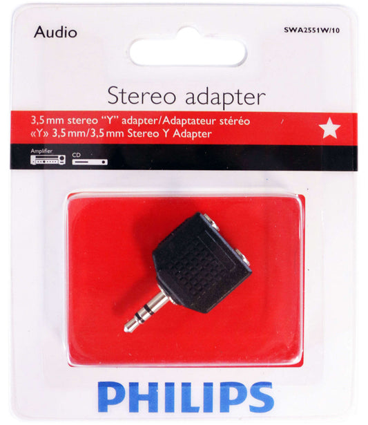 PHILIPS Headphone Y Splitter (2* 3.5mm F - 3.5 mm M) -SWA2551W/10-Audio Adapter-Philips-computerspace