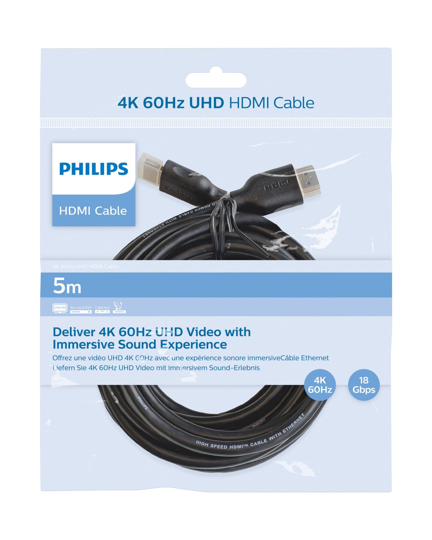PHILIPS HDMI 2.0, 4K 60 HZ, 18GBPS, 32AWG, Colorbox, 5M-SWV5551/40