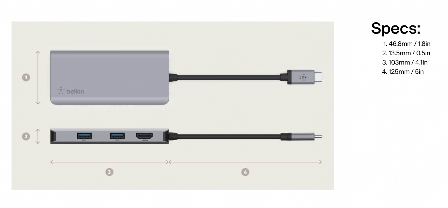 Belkin USB Type-C 5 in 1 dock AVC007btSGY Black with warranty 2 years-Laptop Docking Stations-computerspace