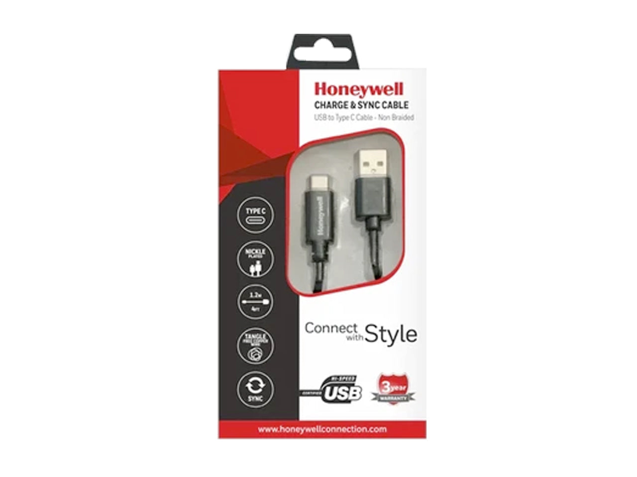 Honeywell USB 2.0 to Type C cable 1.2mtr (Non Braided) Black