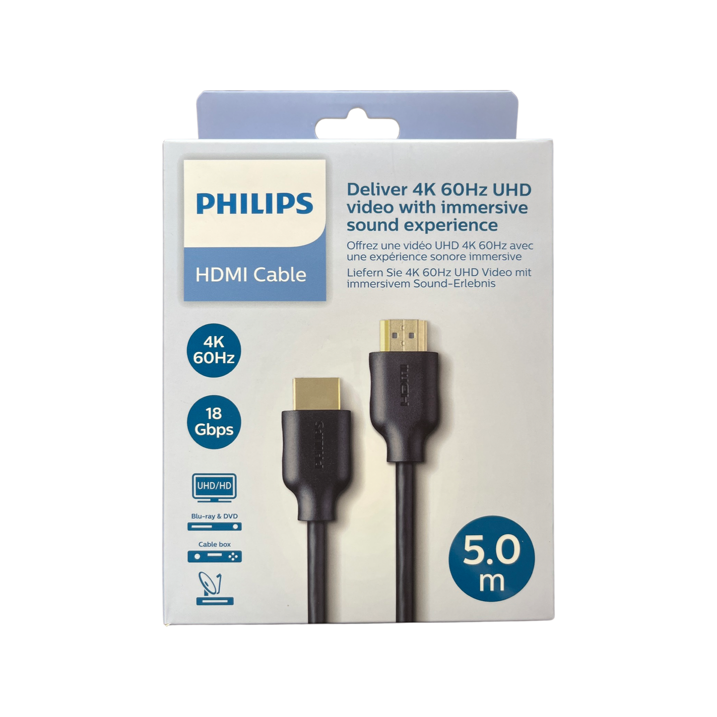 PHILIPS HDMI 2.0, 4K 60 HZ, 18GBPS, 32AWG, Colorbox, 5M-SWV5551/40-HDMI Cable-Philips-computerspace