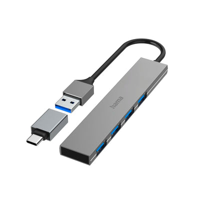 Hama USB 4 Port Hub Ultraslim 3.2 Gen | Multiport USB Hub with HDMI, USB & PD Charging | Compatible with Laptop, MacBook & Windows PC