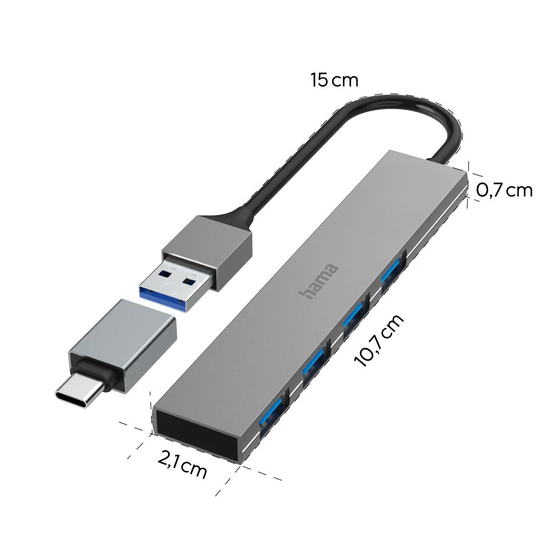 Hama USB 4 Port Hub Ultraslim 3.2 Gen | Multiport USB Hub with HDMI, USB & PD Charging | Compatible with Laptop, MacBook & Windows PC
