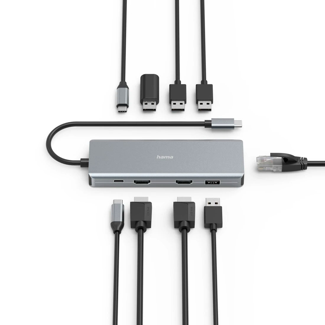 Hama Connect 2 Media 9 Port Hub | Multiport USB Hub with HDMI, USB & PD Charging | Compatible with Laptop, MacBook & Windows PC