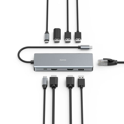 Hama Connect 2 Media 9 Port Hub | Multiport USB Hub with HDMI, USB & PD Charging | Compatible with Laptop, MacBook & Windows PC