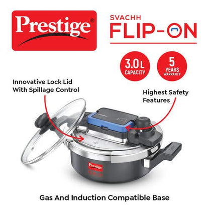 Prestige Svachh Flip-on Hard Anodised Gas and Induction Compatible Pressure Cooker with Glass Lid, (Black)
