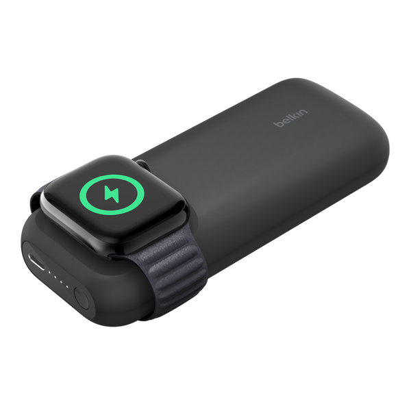 Belkin 10000 mAh Power Bank with 7.5W Fast Wireless Apple Watch & AirPods Pro (2nd Generation) Charger, 20W USB-C PD Port - Black