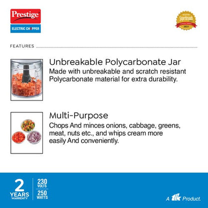 Prestige PEC 4.0 Electric Vegetable & Fruit Chopper — Compact One-Touch Kitchen Chopper
