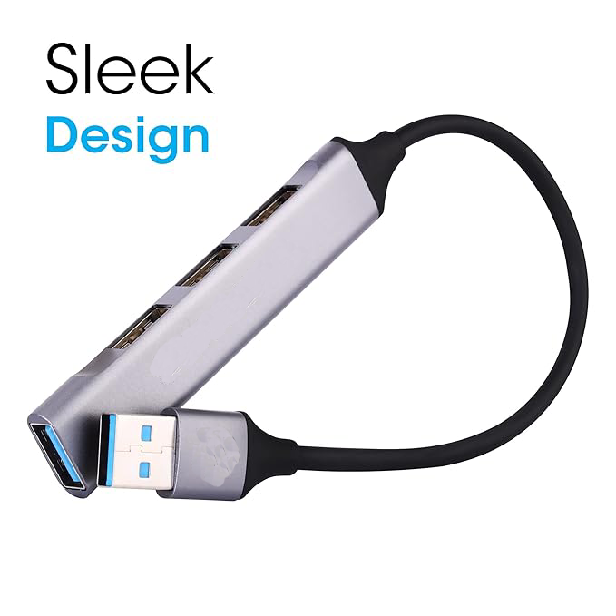 USB 3.0  4 Port hub with Hi Speed Data Transfer, Aluminum body, Sleek Design and Plug Play Usage