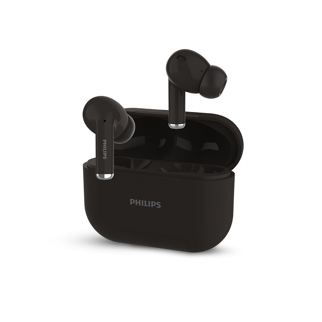PHILIPS Audio TAT1169BK/94 True Wireless in Ear Earbuds with Pocket Sized Charging Case, Play Time Upto 55Hrs, 12mm Dynamic Drivers, Inbuilt Mic, IPX4 Splash & Sweat Resistant (Black)