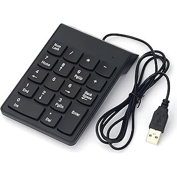 CS USB Numeric Keypad Portable Slim Mini Number Pad for Laptop Desktop Computer PC, Full Size 18 Key, Big Print Letters - Black