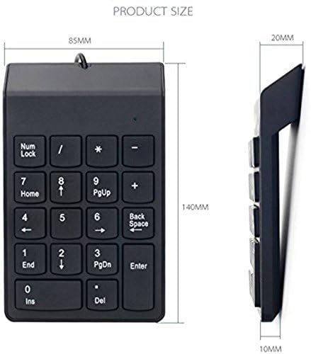 CS USB Numeric Keypad Portable Slim Mini Number Pad for Laptop Desktop Computer PC, Full Size 18 Key, Big Print Letters - Black