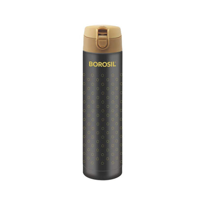 Borosil - Stainless Steel Polka - Vacuum Insulated Flask Flip Top Water Bottle, Black, 350ML