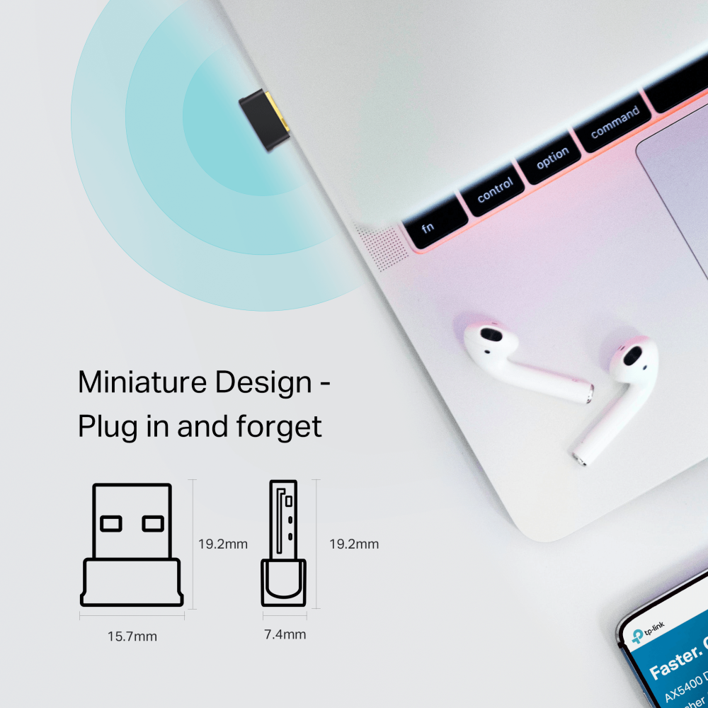 TP-Link Archer T2UB Nano AC600 USB Wi-Fi Bluetooth Adapter - dimensions