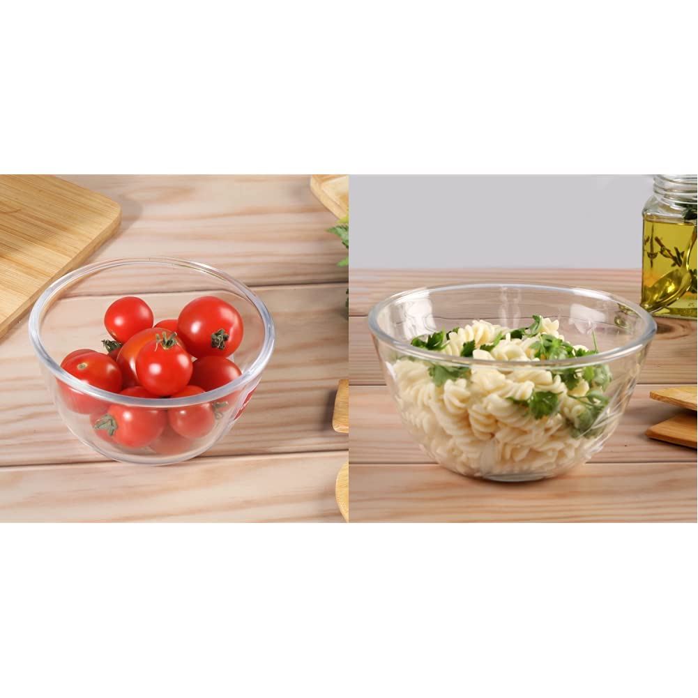 CELLO Ornella Toughened Glass Mixing Bowl Without Lid | Microwave Safe & Dishwasher Safe | Clear & Non- Porous Glass | Scratch Resistant | Transparent
