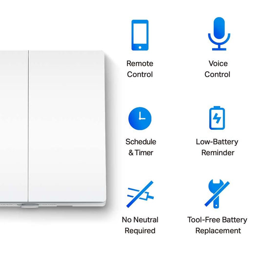 Tapo S220 Smart Light Switch 2 Gang 1 Way, Remote And Voice Control,Away Mode,No Neutral Required,Battery Included,Work With Alexa & Google Home, Hub Required Sold Separately