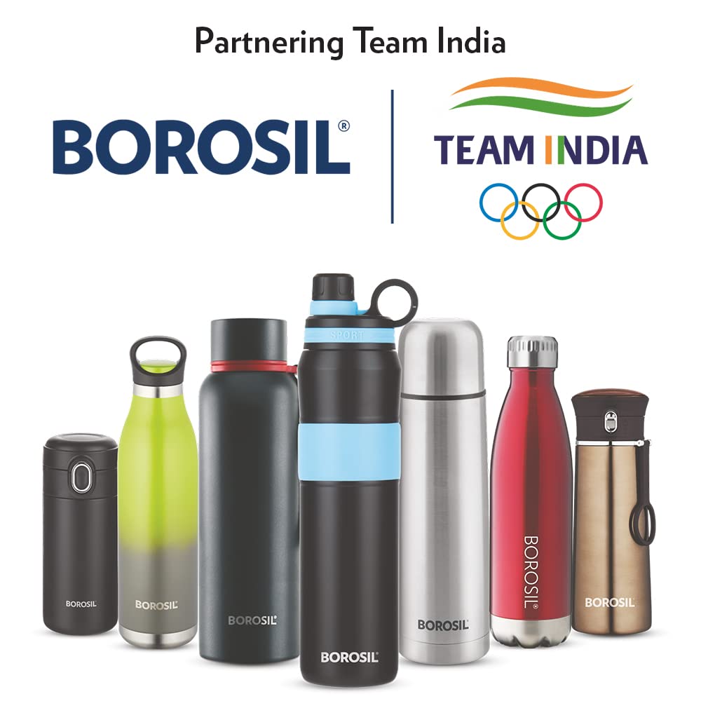 Borosil - Stainless Steel Polka - Vacuum Insulated Flask Flip Top Water Bottle, Black, 350ML