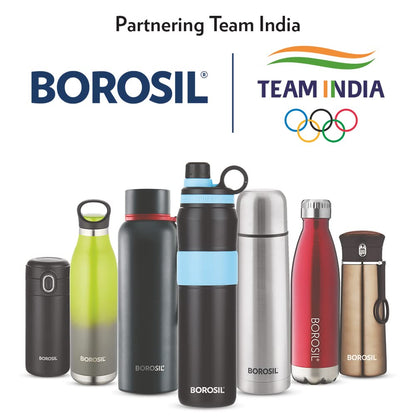 Borosil - Stainless Steel Polka - Vacuum Insulated Flask Flip Top Water Bottle, Black, 350ML