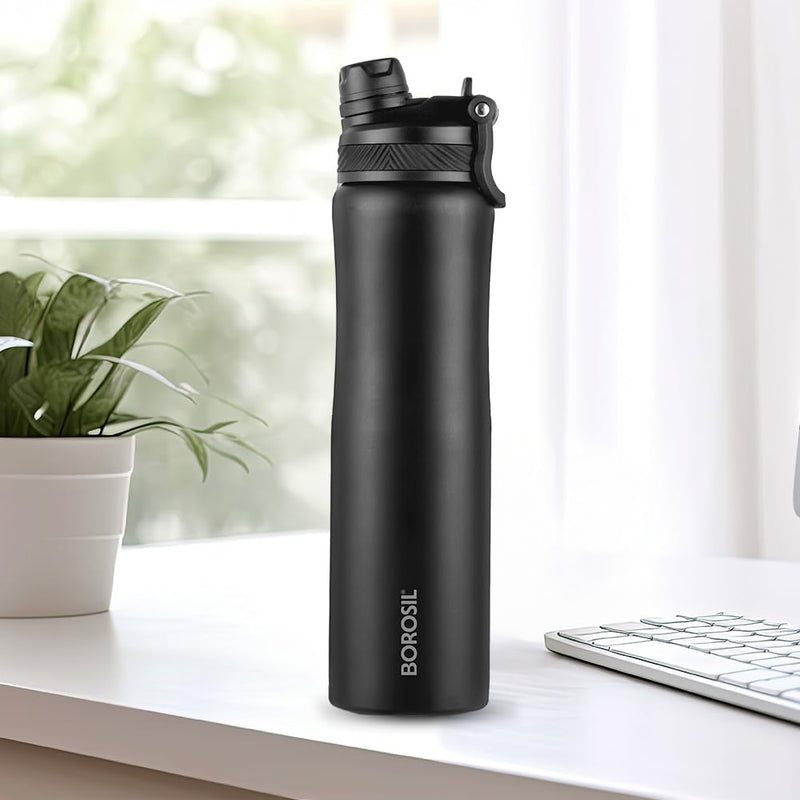 Borosil 800ml Duosport Stainless Steel Bottle with Straw & Sipper Lid | 14 Hrs Hot & 18 Hrs Cold Made in India Double Wall Vacuum Flask | Office, School, Gym & Travel | 1 Year Warranty