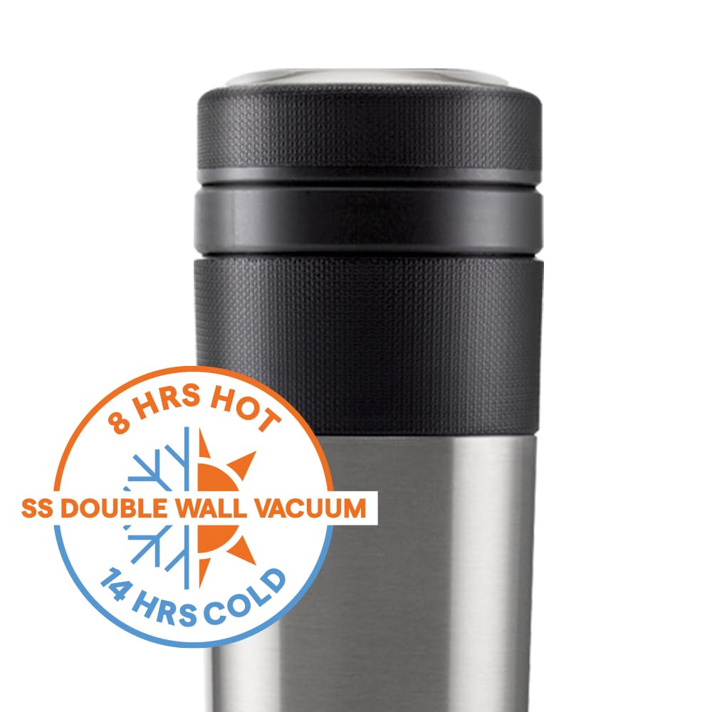Borosil 350ml Hydra Travelmate Stainless Steel Travel Mug | 8 Hours Hot & 14 Hours Cold | Double Wall Vacuum Insulated | Tea & Coffee Spill Proof Flask for Office, School & College