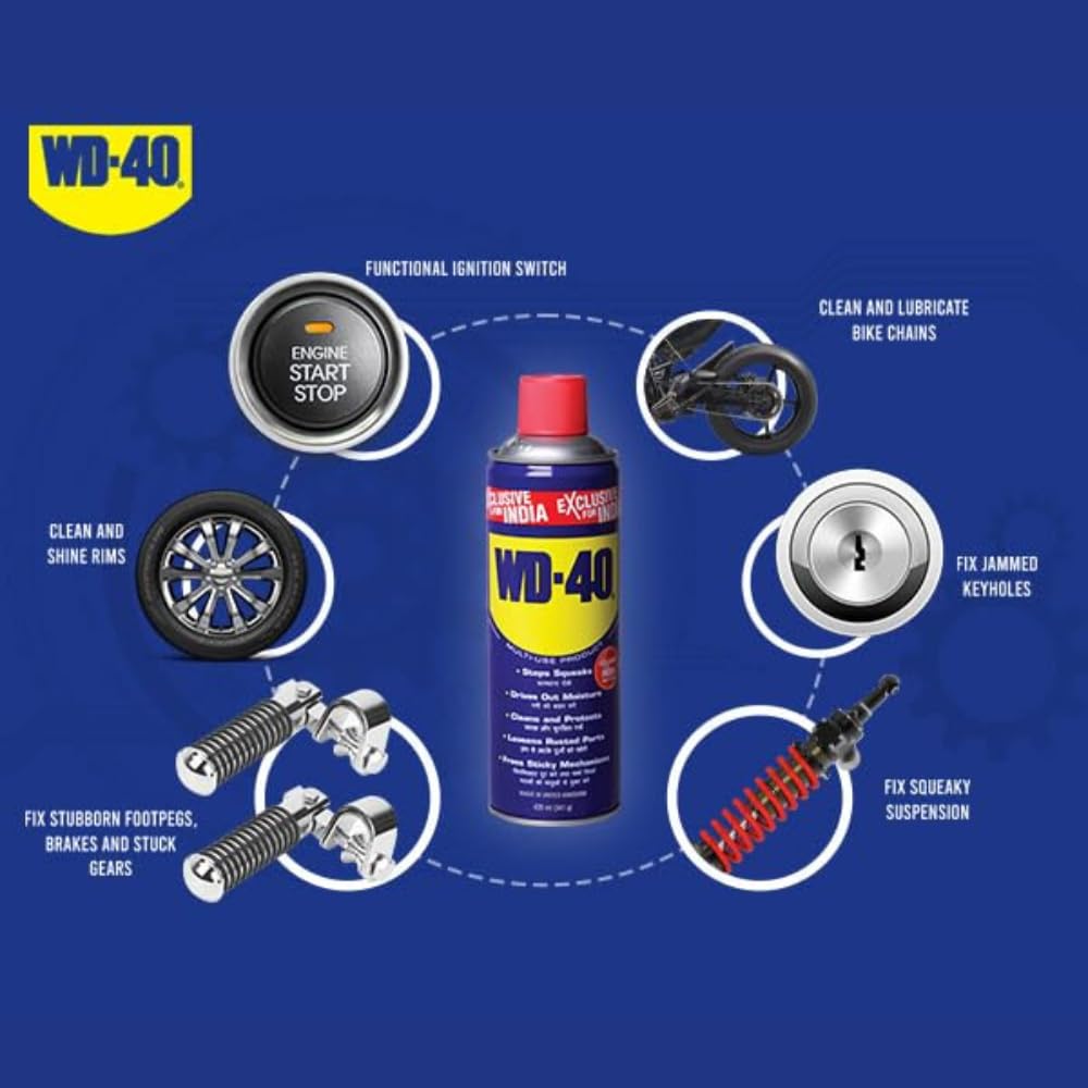Pidilite WD-40, Multipurpose Spray, Rust Remover, Hinge Lubricant, Stain Remover, Degreaser, and Cleaning Agent, 420ml (341g)