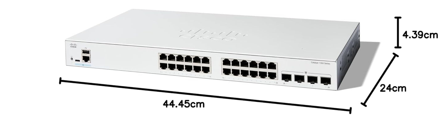 Cisco Catalyst 1300-24T-4G Managed Switch, 24 Port GE, 4x1GE SFP, Limited Lifetime Protection (C1300-24T-4G)