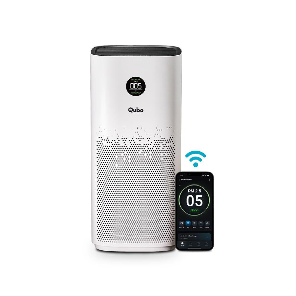 Qubo Smart Air Purifier Q600 for Home by Hero Group | 600 Sqft | 99.99% Allergen Removal | HEPA H13 | 9000 Hrs Filter Life | App & Voice Control | Energy Saving | Ultra-Quiet BLDC Motor (White)