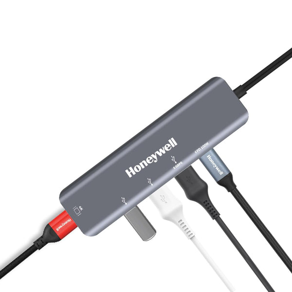 Honeywell New Launch 5-in-1 Type C Docking Station with 4K HDMI Port, USB 3.0 & 2 X USB 2.0 Ports & Type C 3.0 PD 100W, for All Type C Devices- Windows/MacBook, On-The-Go Feature